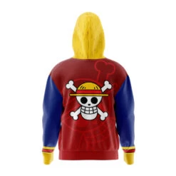 Luffy Straw Hat One Piece Full Face Zip Hoodie -Hoodies Sales Store Full Face Zip Up Hoodie Back Mockup 29