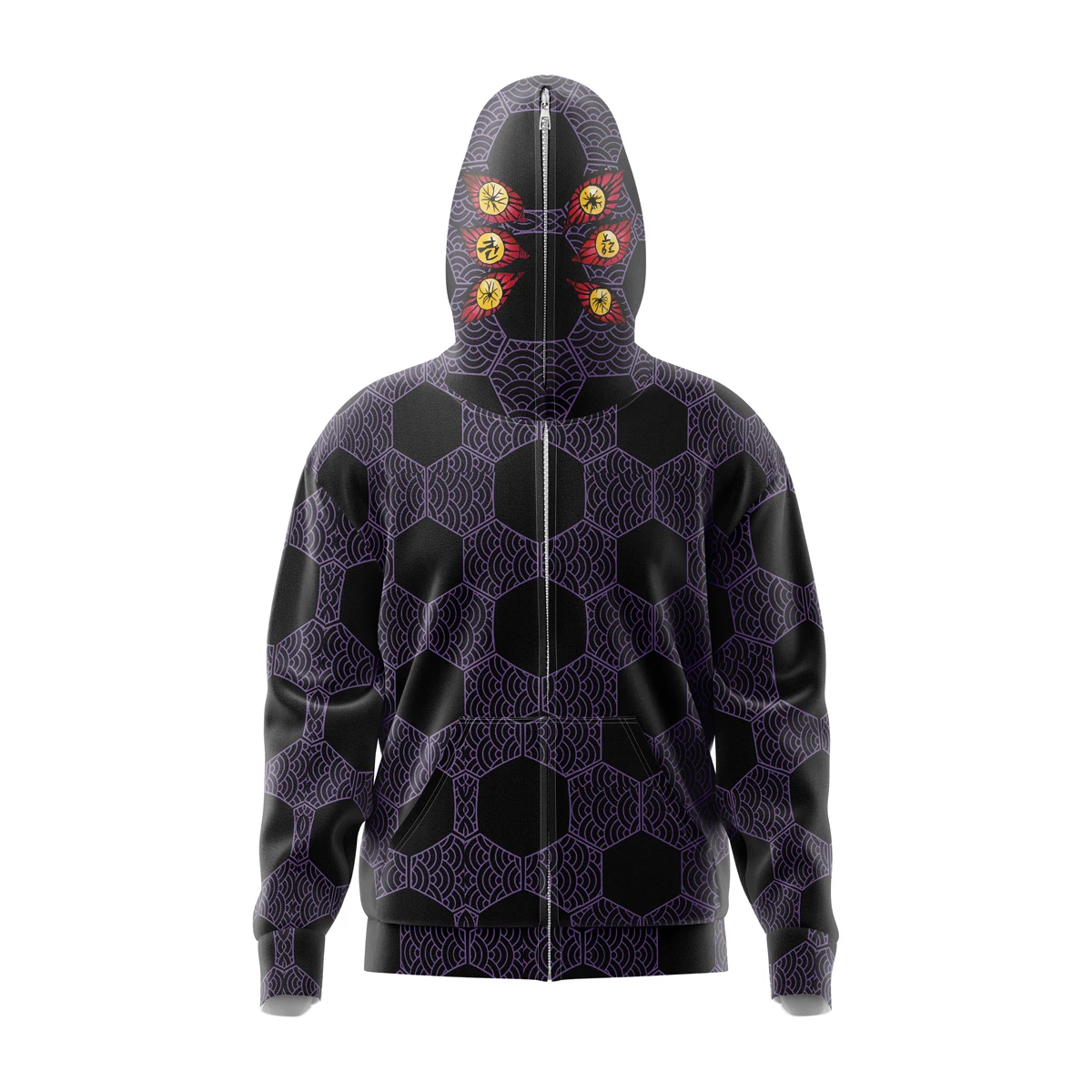 Kokushibo Demon Slayer Full Face Zip Hoodie 3 Kokushibo Demon Slayer Full Face Zip Hoodie