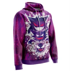 Trippy Ghostly Evolution Ghastly Haunter Gengar Pokemon Hoodie -Hoodies Sales Store Ghostly Evolution Ghastly Haunter Gengar AOP Hoodie 3D RIGHT Mockup