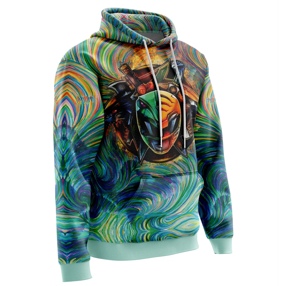 Trippy Green White Power Rangers Hoodie 4 Trippy Green White Power Rangers Hoodie - Image 2